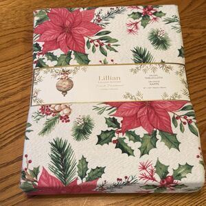 Lillian August 60x120" Oblong Tablecloth Christmas Floral Poinsettia Red/Green